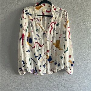 Anthropologie White Multicolor Patterned Blouse